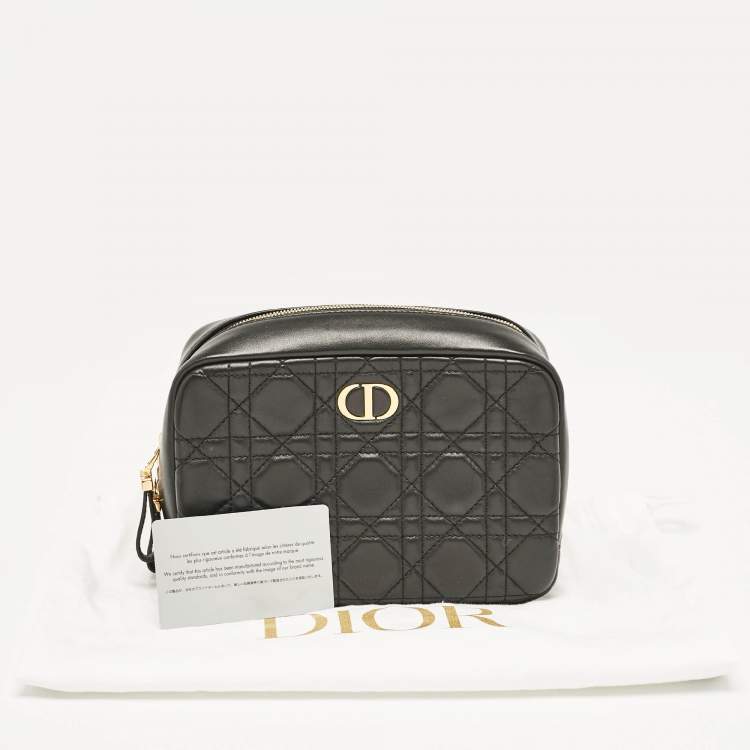 Pre Owned Dior Black Cannage Leather Caro Zip Pouch