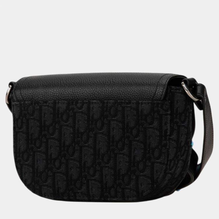 Pre Owned Dior Black Canvas Leather Trotter Saddle Shoulder Bag