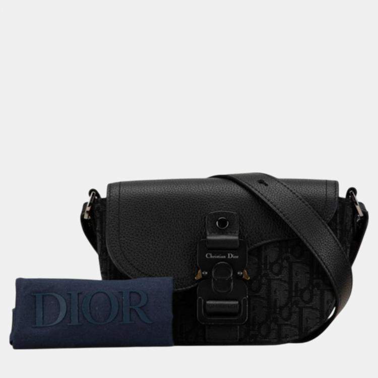 Pre Owned Dior Black Canvas Leather Trotter Saddle Shoulder Bag