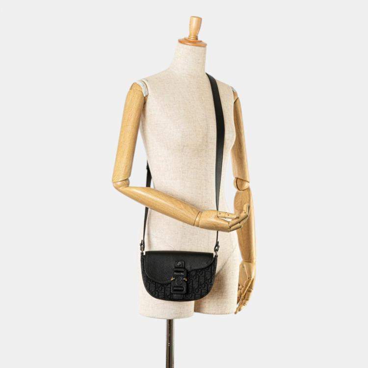 Pre Owned Dior Black Canvas Leather Trotter Saddle Shoulder Bag