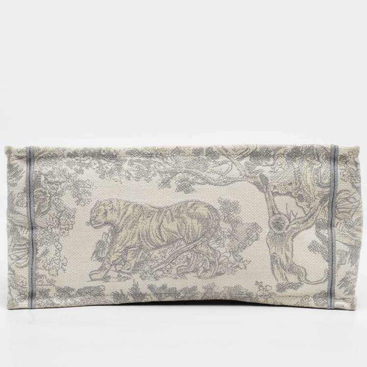 Pre Owned Dior Grey/White Embroidered Toile de Jouy Canvas Medium Book Tote 