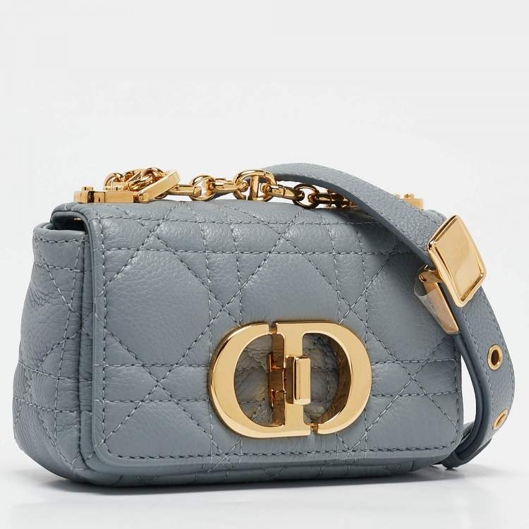 Pre Owned Dior Blue Cannage Leather Micro Caro Crossbody Bag