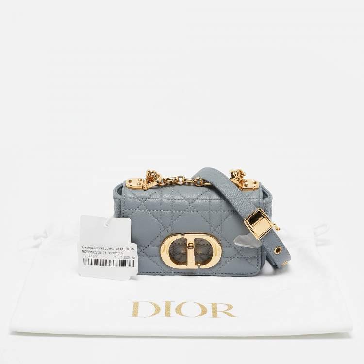 Pre Owned Dior Blue Cannage Leather Micro Caro Crossbody Bag