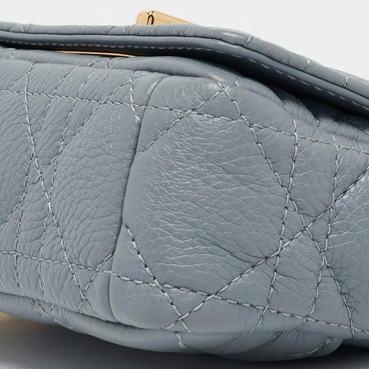 Pre Owned Dior Blue Cannage Leather Micro Caro Crossbody Bag