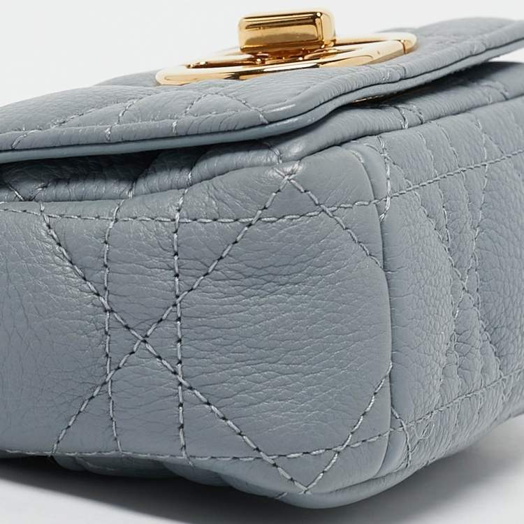 Pre Owned Dior Blue Cannage Leather Micro Caro Crossbody Bag