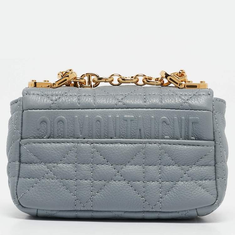 Pre Owned Dior Blue Cannage Leather Micro Caro Crossbody Bag