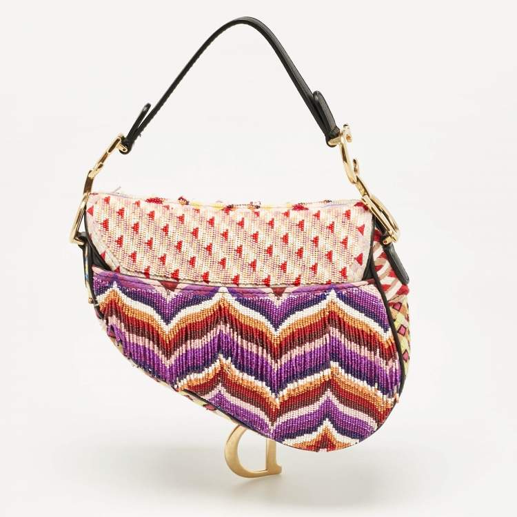 Pre Owned Dior Multicolor Beaded Mini Saddle Bag