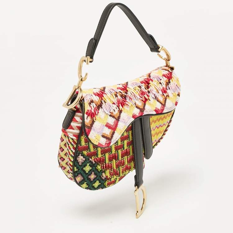Pre Owned Dior Multicolor Beaded Mini Saddle Bag