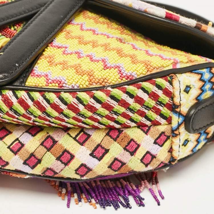 Pre Owned Dior Multicolor Beaded Mini Saddle Bag