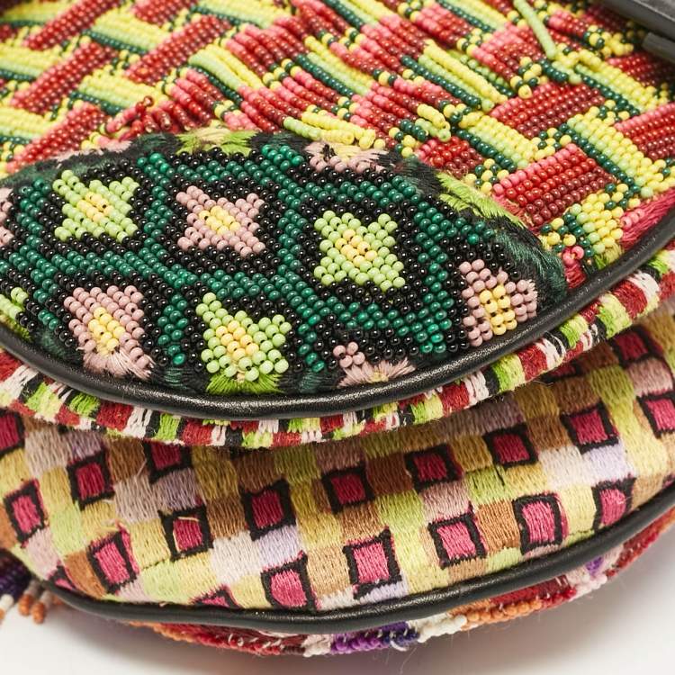 Pre Owned Dior Multicolor Beaded Mini Saddle Bag