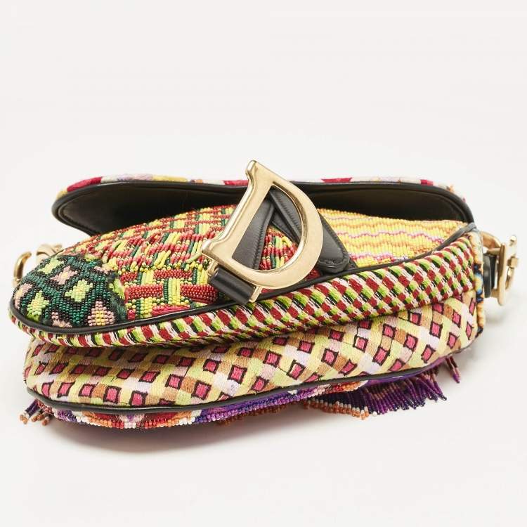 Pre Owned Dior Multicolor Beaded Mini Saddle Bag