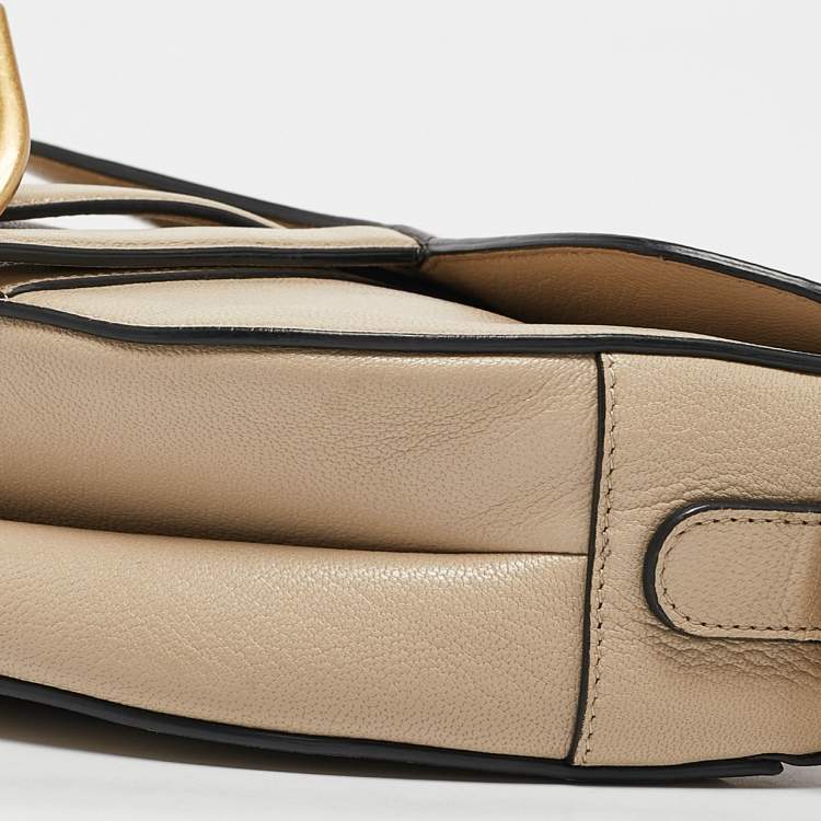 Pre Owned Dior Beige Leather Saddle Bag