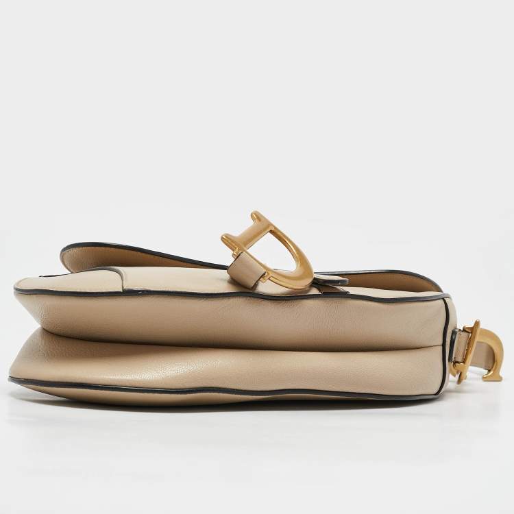Pre Owned Dior Beige Leather Saddle Bag