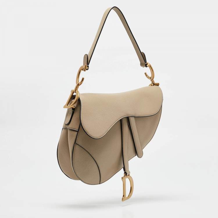 Pre Owned Dior Beige Leather Saddle Bag