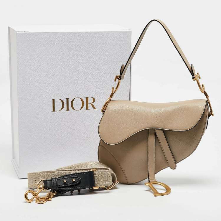 Pre Owned Dior Beige Leather Saddle Bag