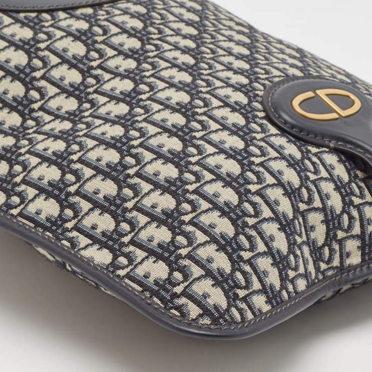 Pre Owned Dior Navy Blue Oblique Canvas and Leather Fold Over Clutch