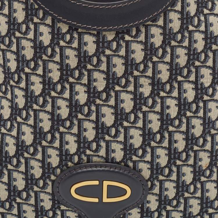 Pre Owned Dior Navy Blue Oblique Canvas and Leather Fold Over Clutch