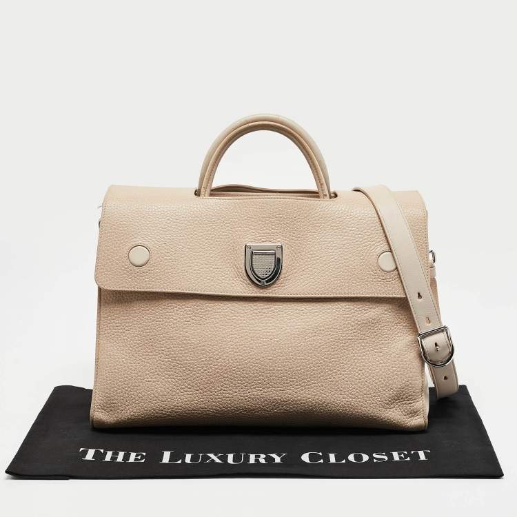 Pre Owned Dior Two Tone Beige Leather Large Diorever Top Handle Bag