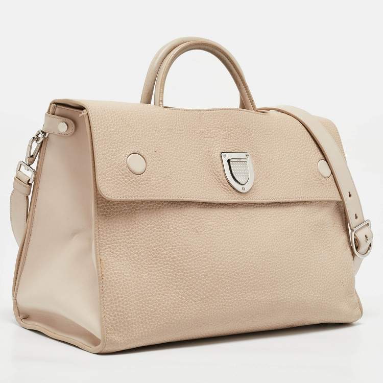 Pre Owned Dior Two Tone Beige Leather Large Diorever Top Handle Bag