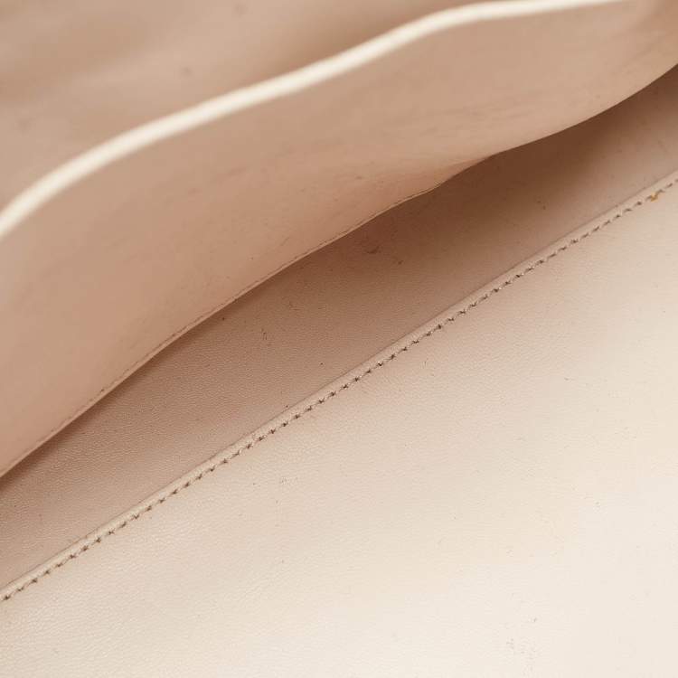 Pre Owned Dior Two Tone Beige Leather Large Diorever Top Handle Bag