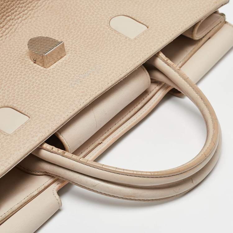Pre Owned Dior Two Tone Beige Leather Large Diorever Top Handle Bag