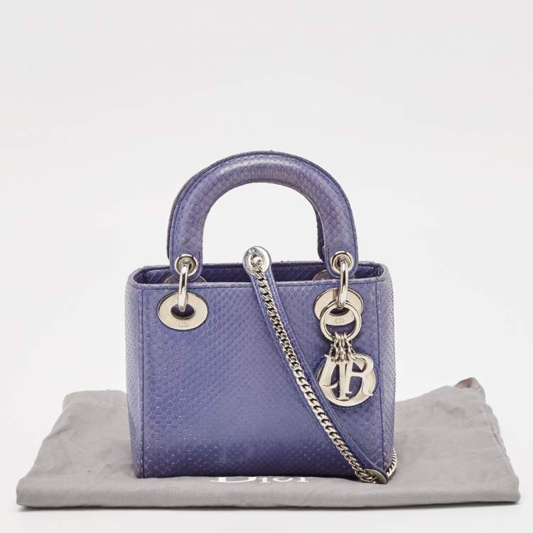 Pre Owned Dior Blue Python Mini Lady Dior Tote
