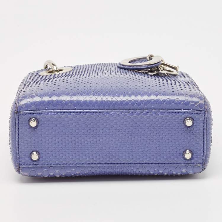 Pre Owned Dior Blue Python Mini Lady Dior Tote