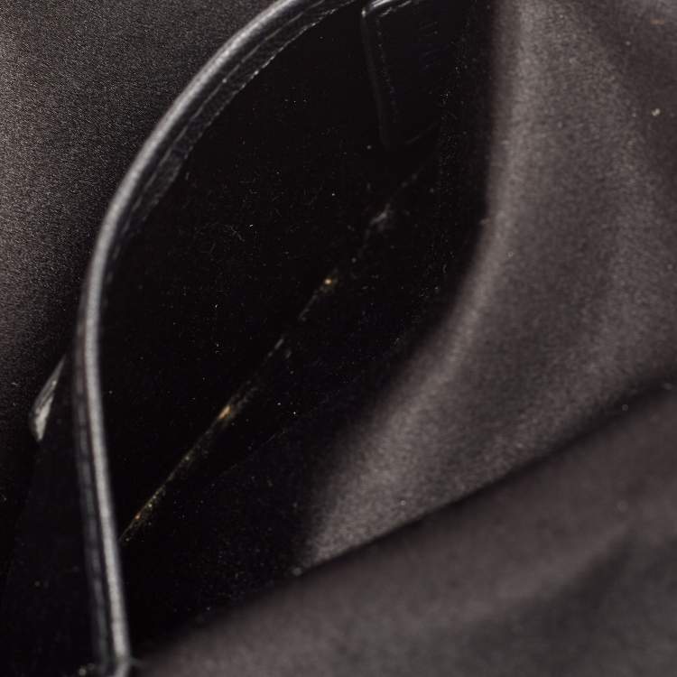 Pre Owned Dior Black Cannage Satin Crystal Embellished Flap Clutch