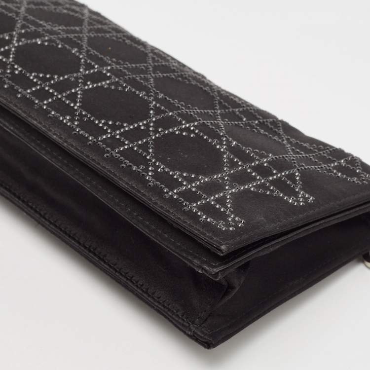 Pre Owned Dior Black Cannage Satin Crystal Embellished Flap Clutch