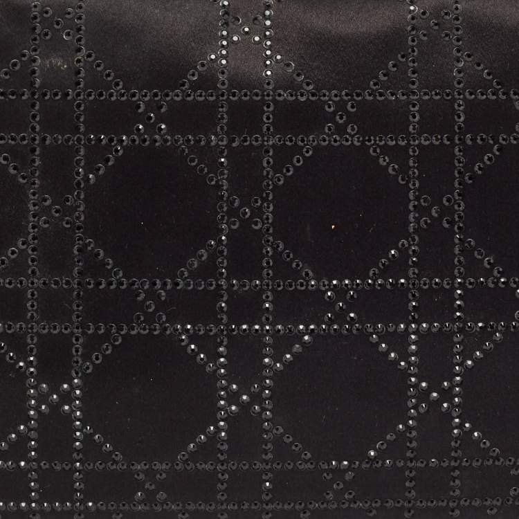 Pre Owned Dior Black Cannage Satin Crystal Embellished Flap Clutch