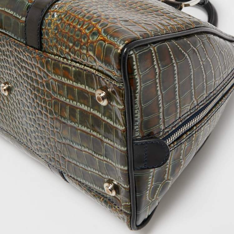 Pre Owned Dior Green/Black Crocodile Saddle Boston Bag