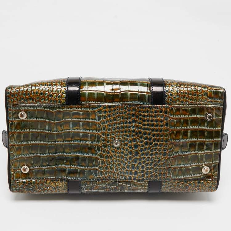 Pre Owned Dior Green/Black Crocodile Saddle Boston Bag