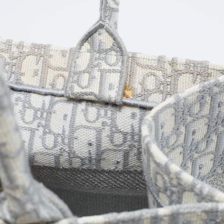 Pre Owned Dior Grey Oblique Embroidered Canvas Medium Book Tote