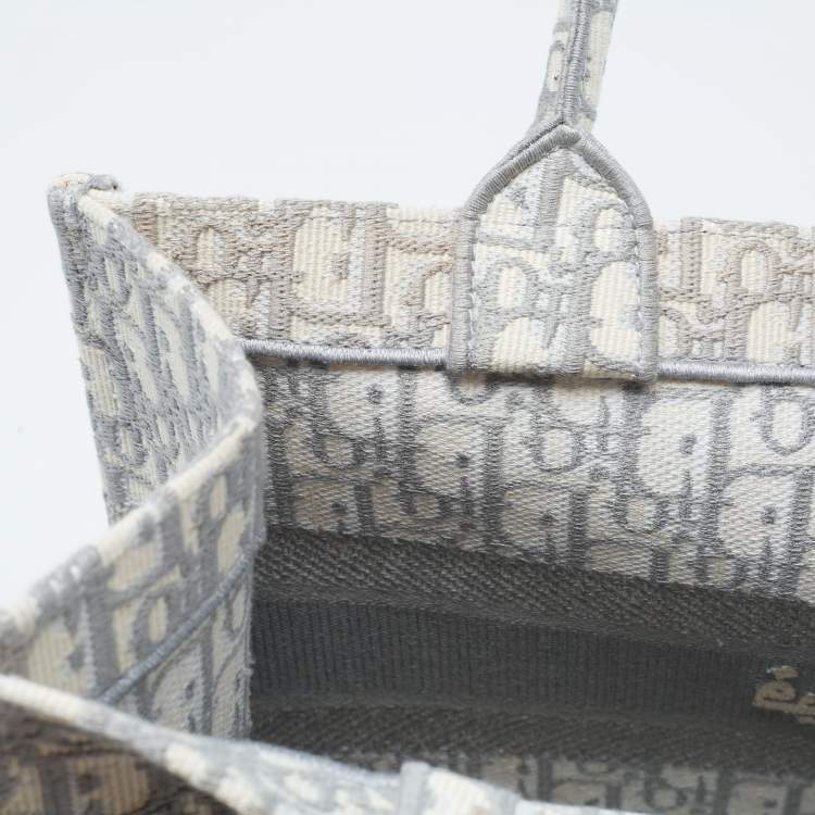 Pre Owned Dior Grey Oblique Embroidered Canvas Medium Book Tote