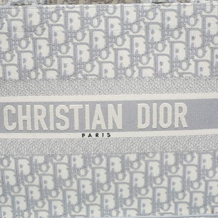 Pre Owned Dior Grey Oblique Embroidered Canvas Medium Book Tote
