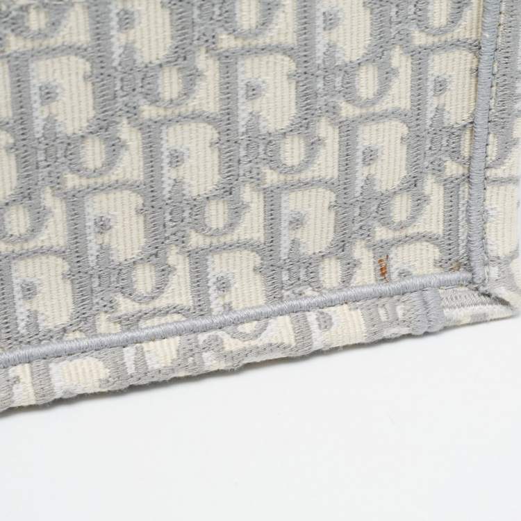 Pre Owned Dior Grey Oblique Embroidered Canvas Medium Book Tote