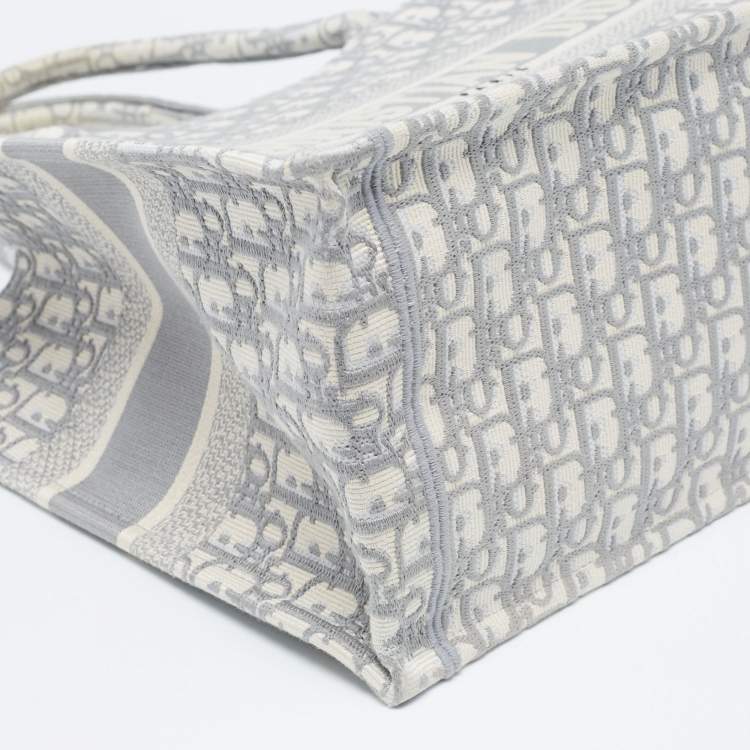 Pre Owned Dior Grey Oblique Embroidered Canvas Medium Book Tote