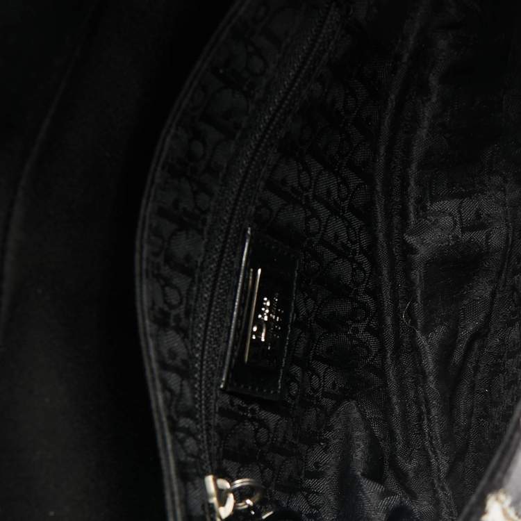 Pre Owned Dior Black/White Fabric and Sequins Saddle Bag