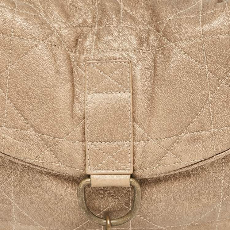 Pre Owned Dior Metallic Brown Cannage Leather D Ring Flap Hobo