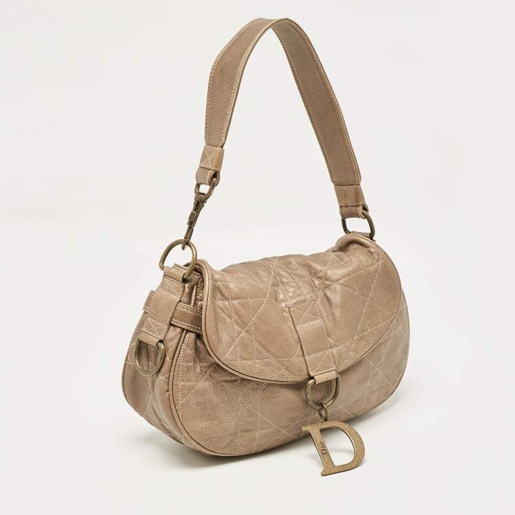 Pre Owned Dior Metallic Brown Cannage Leather D Ring Flap Hobo