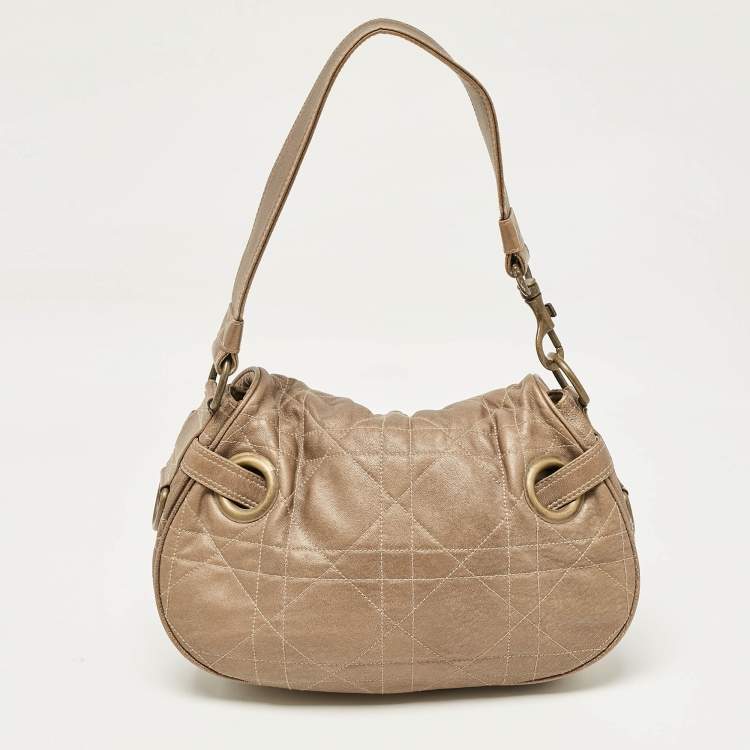 Pre Owned Dior Metallic Brown Cannage Leather D Ring Flap Hobo