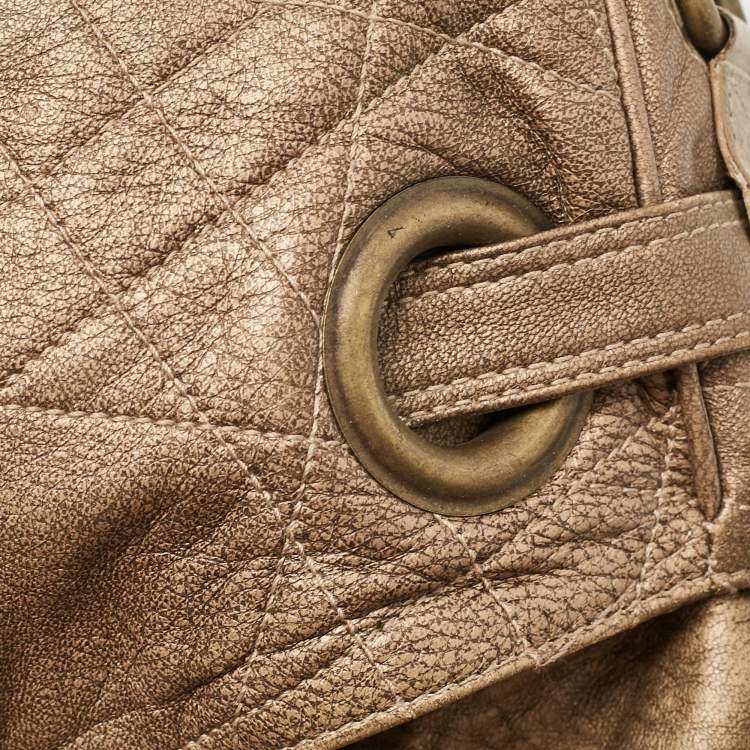 Pre Owned Dior Metallic Brown Cannage Leather D Ring Flap Hobo