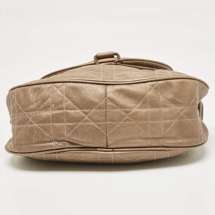 Pre Owned Dior Metallic Brown Cannage Leather D Ring Flap Hobo