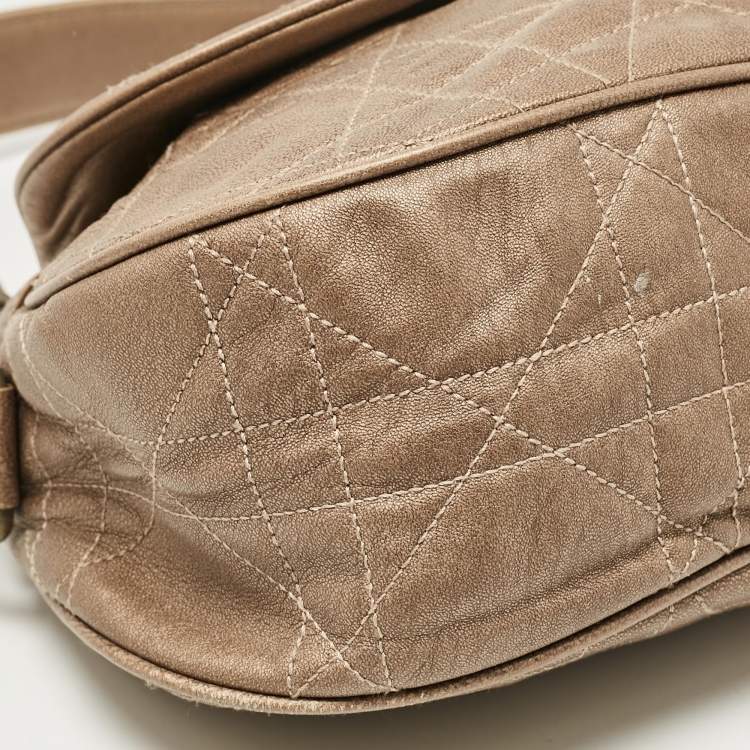 Pre Owned Dior Metallic Brown Cannage Leather D Ring Flap Hobo