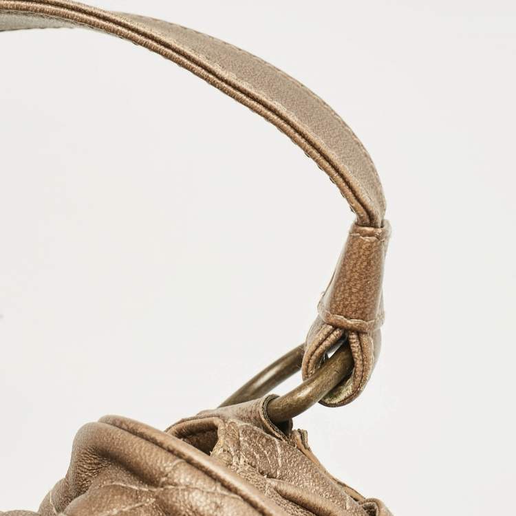 Pre Owned Dior Metallic Brown Cannage Leather D Ring Flap Hobo