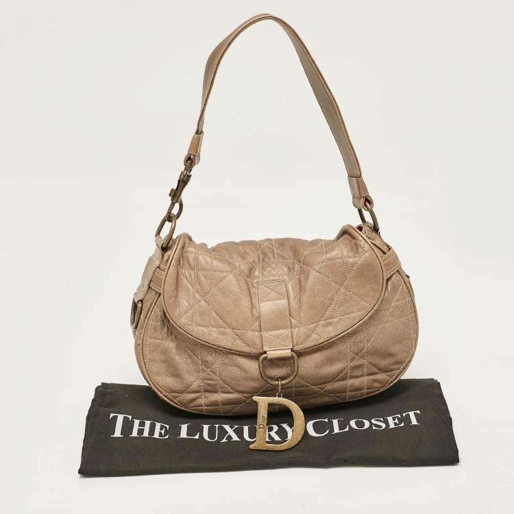 Pre Owned Dior Metallic Brown Cannage Leather D Ring Flap Hobo
