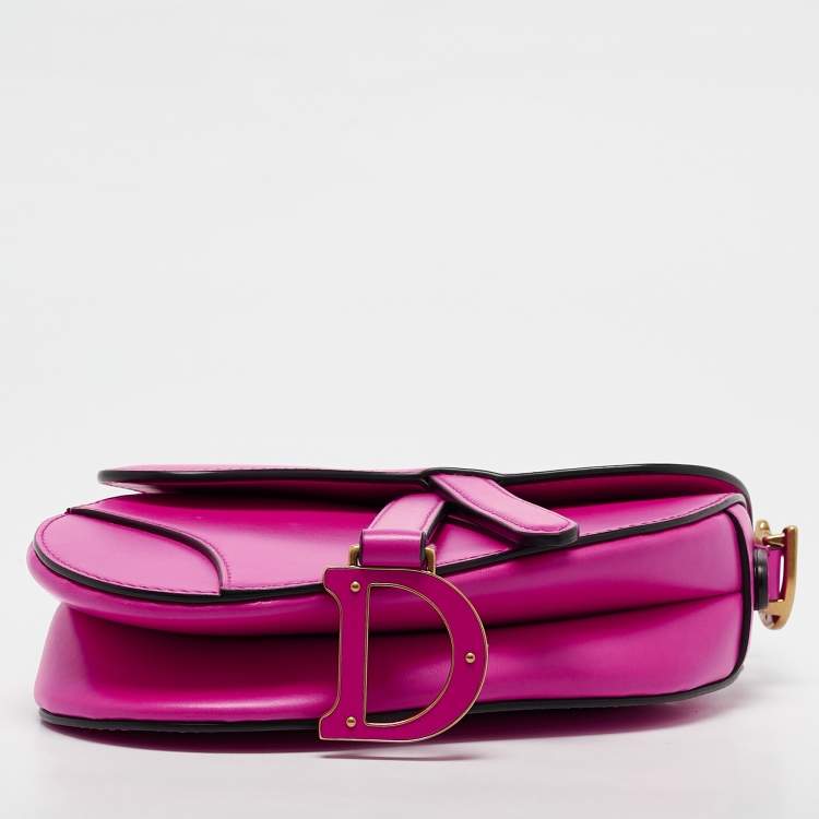 Pre Owned Dior Pink Leather Mini Saddle Bag