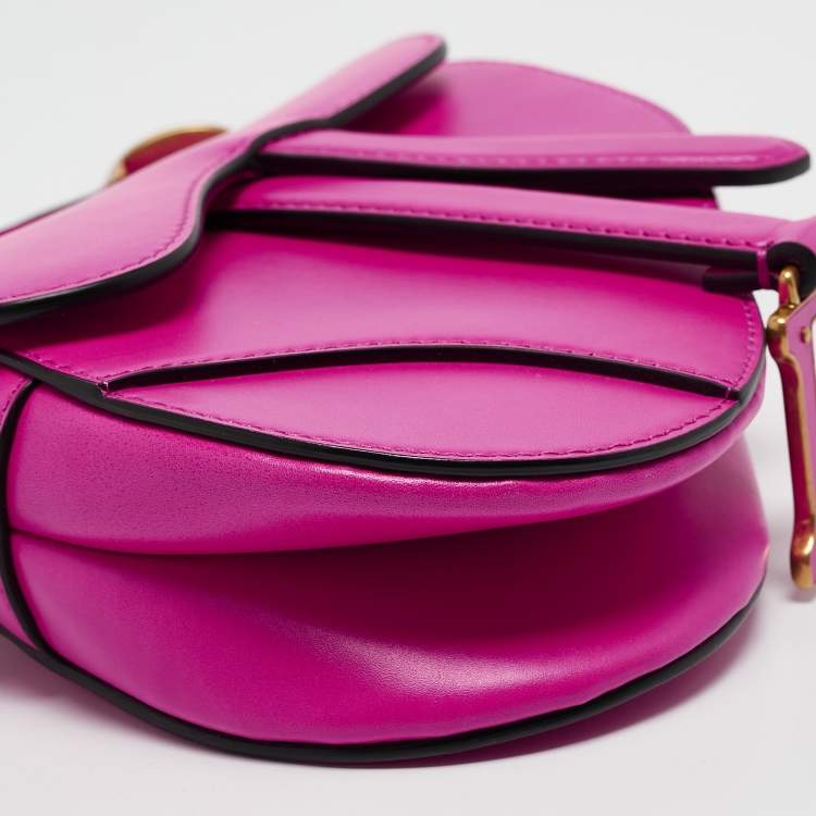Pre Owned Dior Pink Leather Mini Saddle Bag