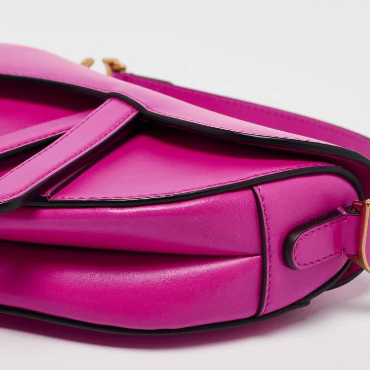 Pre Owned Dior Pink Leather Mini Saddle Bag