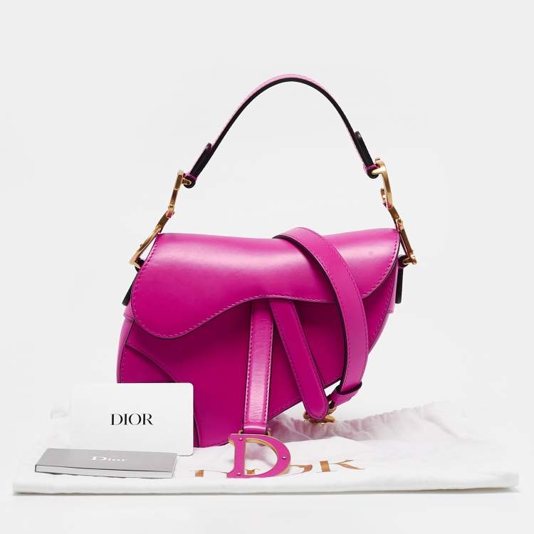 Pre Owned Dior Pink Leather Mini Saddle Bag